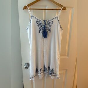 India Boutique one size blue white embroidered cover up dress tassels